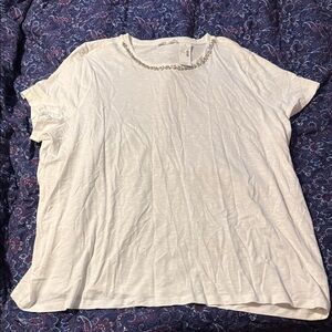 Maurices White Short Sleeve Tee with Beaded Neckline